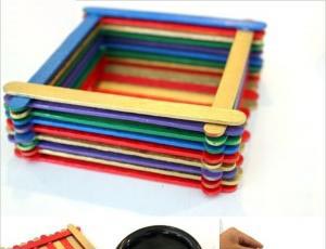 简单小手工制作方法 雪糕棍手工制作可爱的糖果色收纳盒和小笔筒