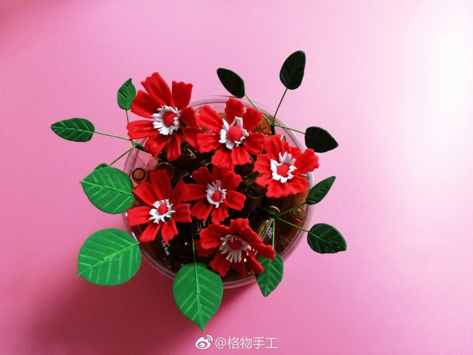 超美的小清新红色粘土小花朵制作方法