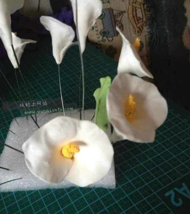 白色的马蹄莲粘土花朵做法
