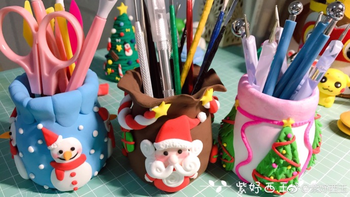 粘土创意圣诞小笔筒制作方法教学