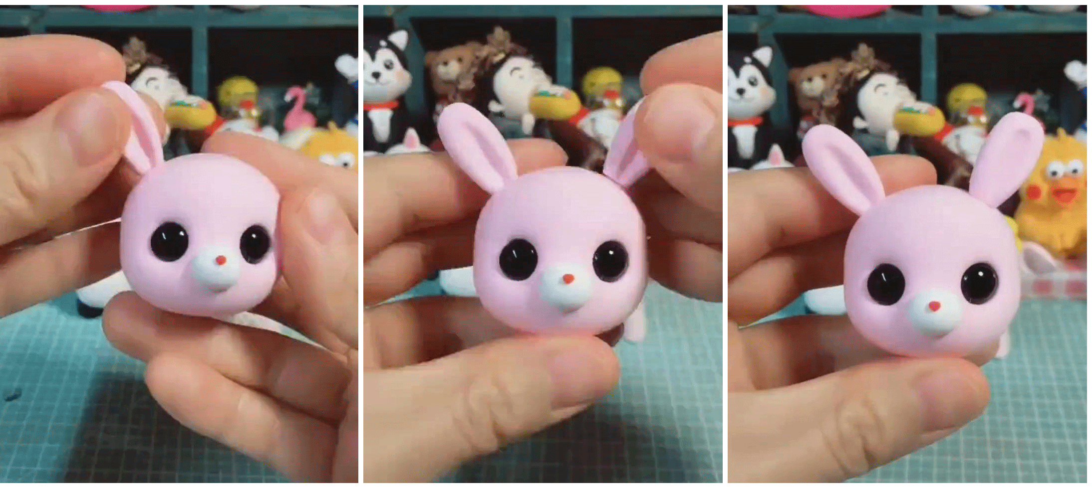 粘土可爱粉色小胖兔子的制作步骤