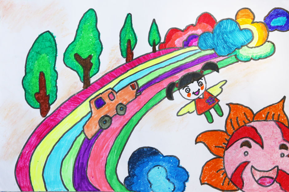 彩虹桥绘画作品图片