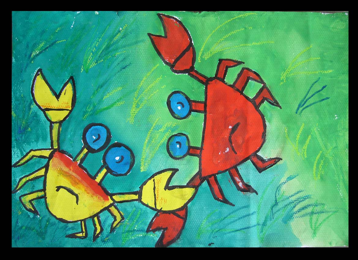 5-8岁儿童简笔画教程 小螃蟹的画法图解教程（四季的儿童画图片） - 有点网 - 好手艺